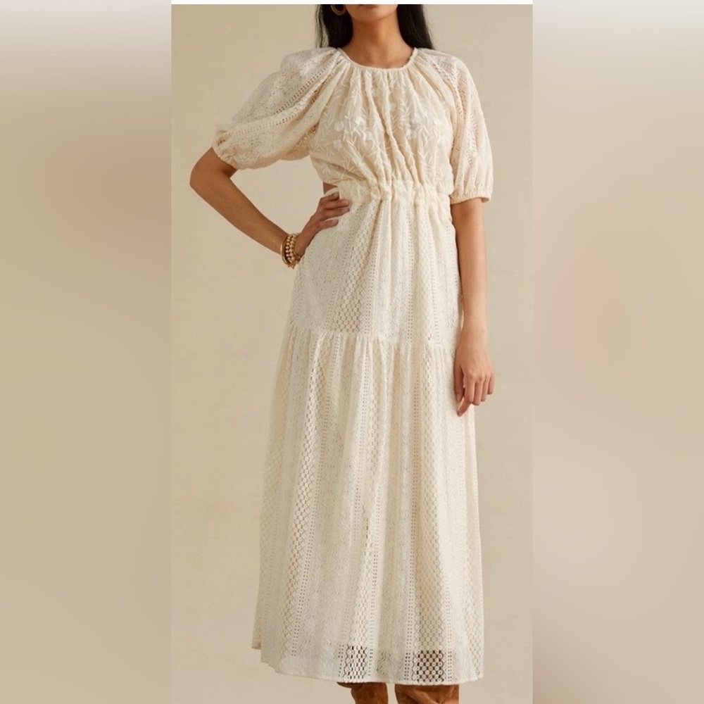 Anthropologie Verb Agneza By Pallavi Singhee Lace Maxi Dress Cotton Cream Size 4